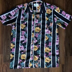 Reyn Spooner Black Floral Stripe Casual Unisex Shirt